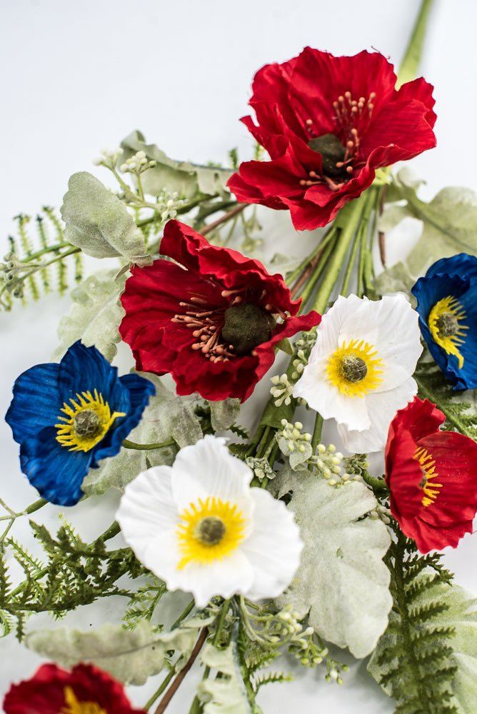 Mixed Patriotic Poppy With Greenery Spray - Greenery Marketartificial flowers74204SP27