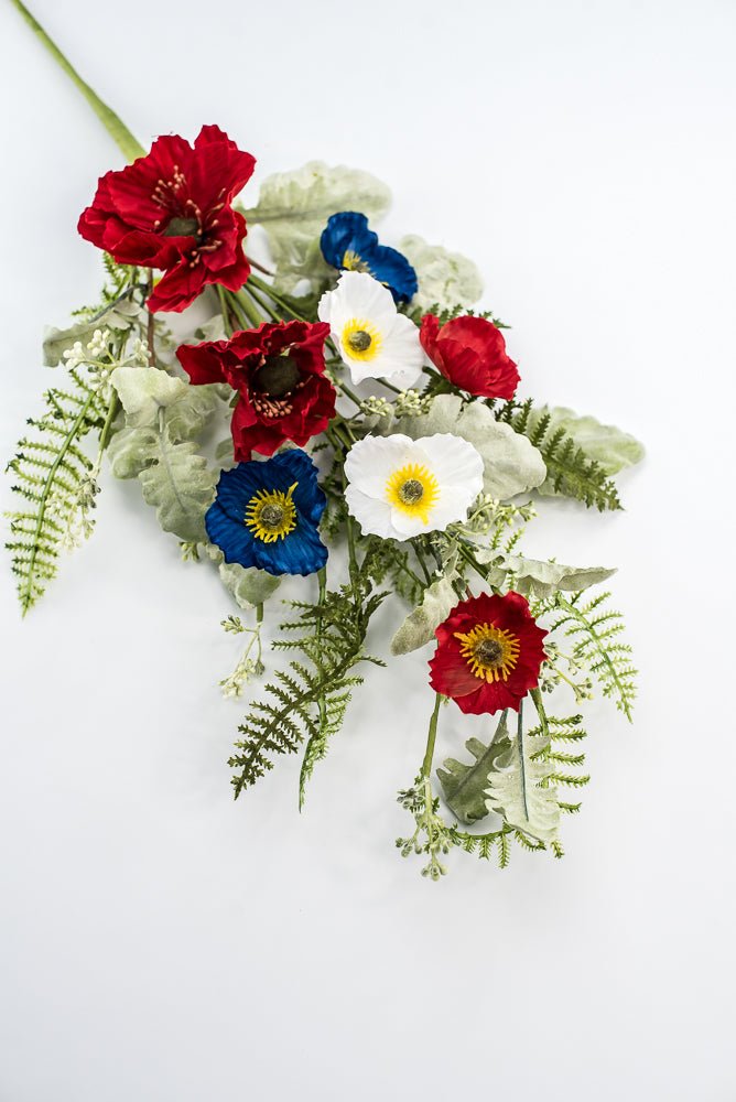 Mixed Patriotic Poppy With Greenery Spray - Greenery Marketartificial flowers74204SP27