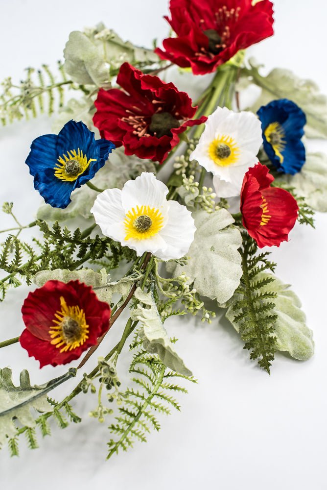 Mixed Patriotic Poppy With Greenery Spray - Greenery Marketartificial flowers74204SP27