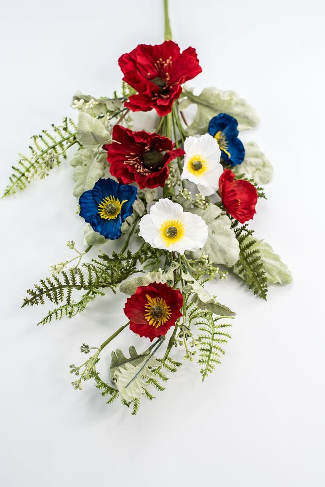 Mixed Patriotic Poppy With Greenery Spray - Greenery Marketartificial flowers74204SP27