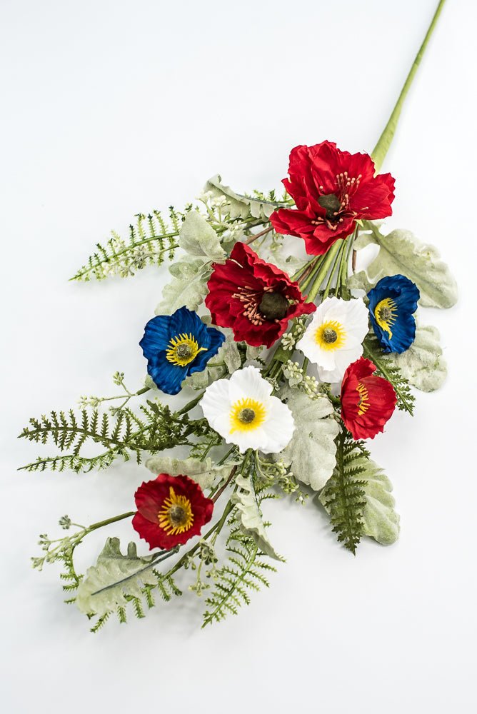 Mixed Patriotic Poppy With Greenery Spray - Greenery Marketartificial flowers74204SP27
