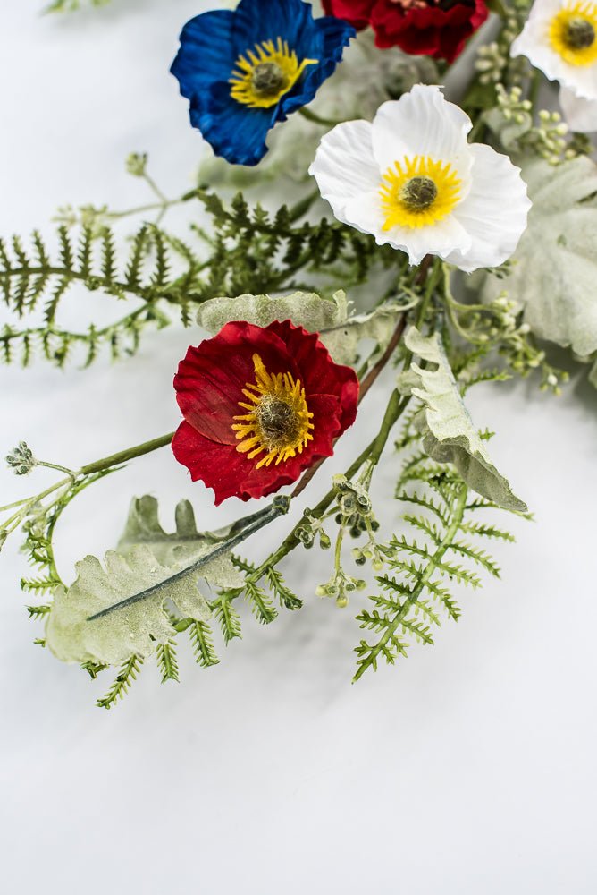 Mixed Patriotic Poppy With Greenery Spray - Greenery Marketartificial flowers74204SP27