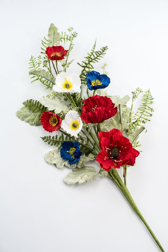 Mixed Patriotic Poppy With Greenery Spray - Greenery Marketartificial flowers74204SP27