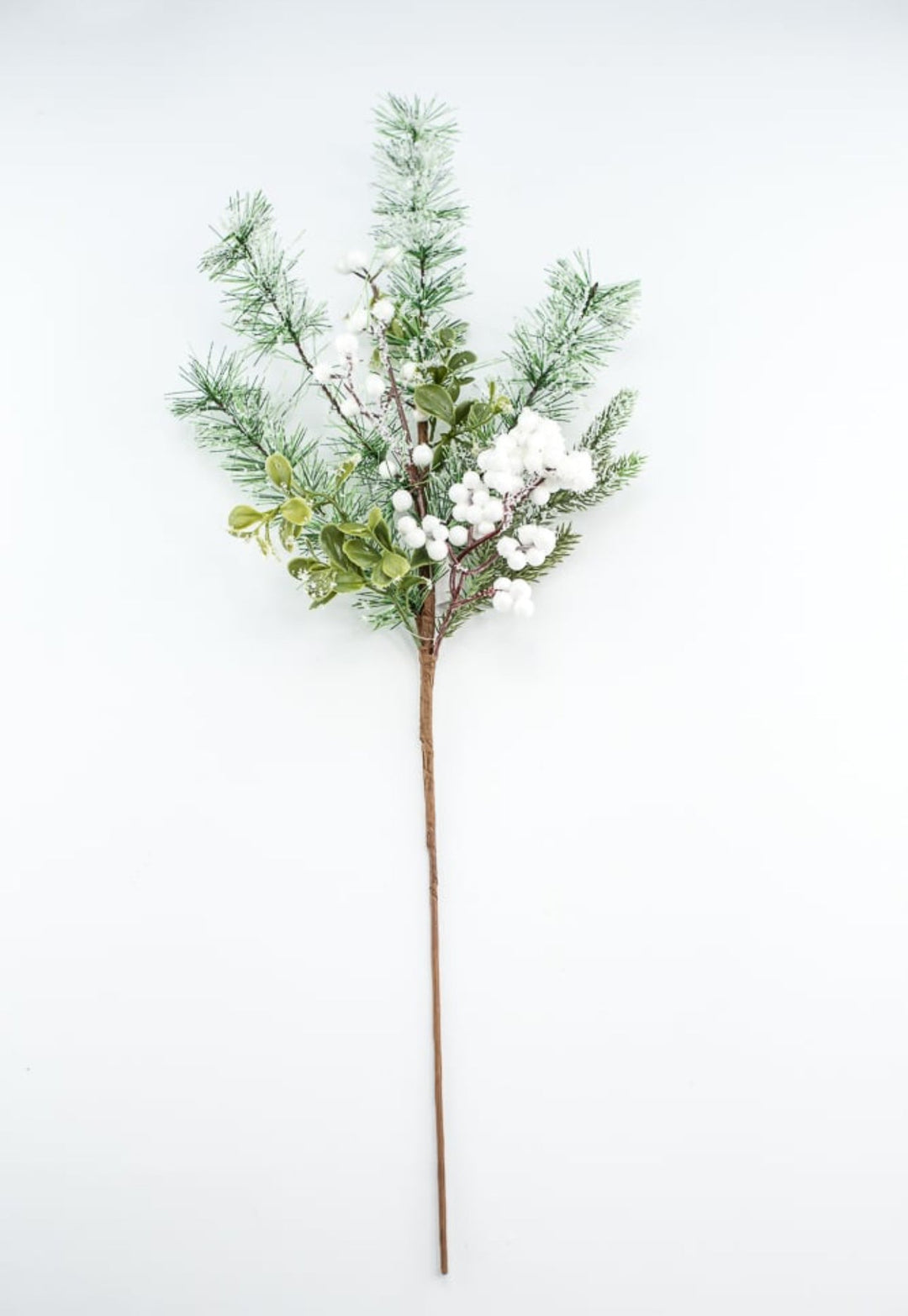 Mixed pine with white snowy berries pick - Greenery Market62612