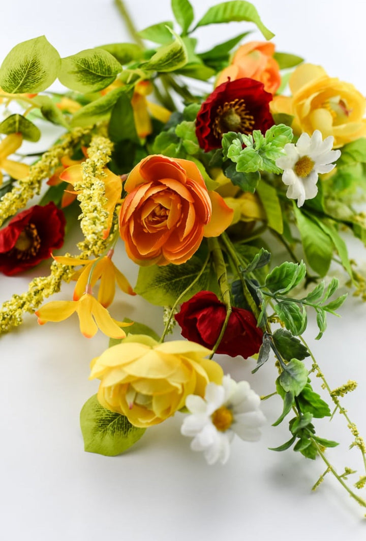 Mixed poppy flower bush - red, yellow, orange - Greenery MarketArtificial Flora40020