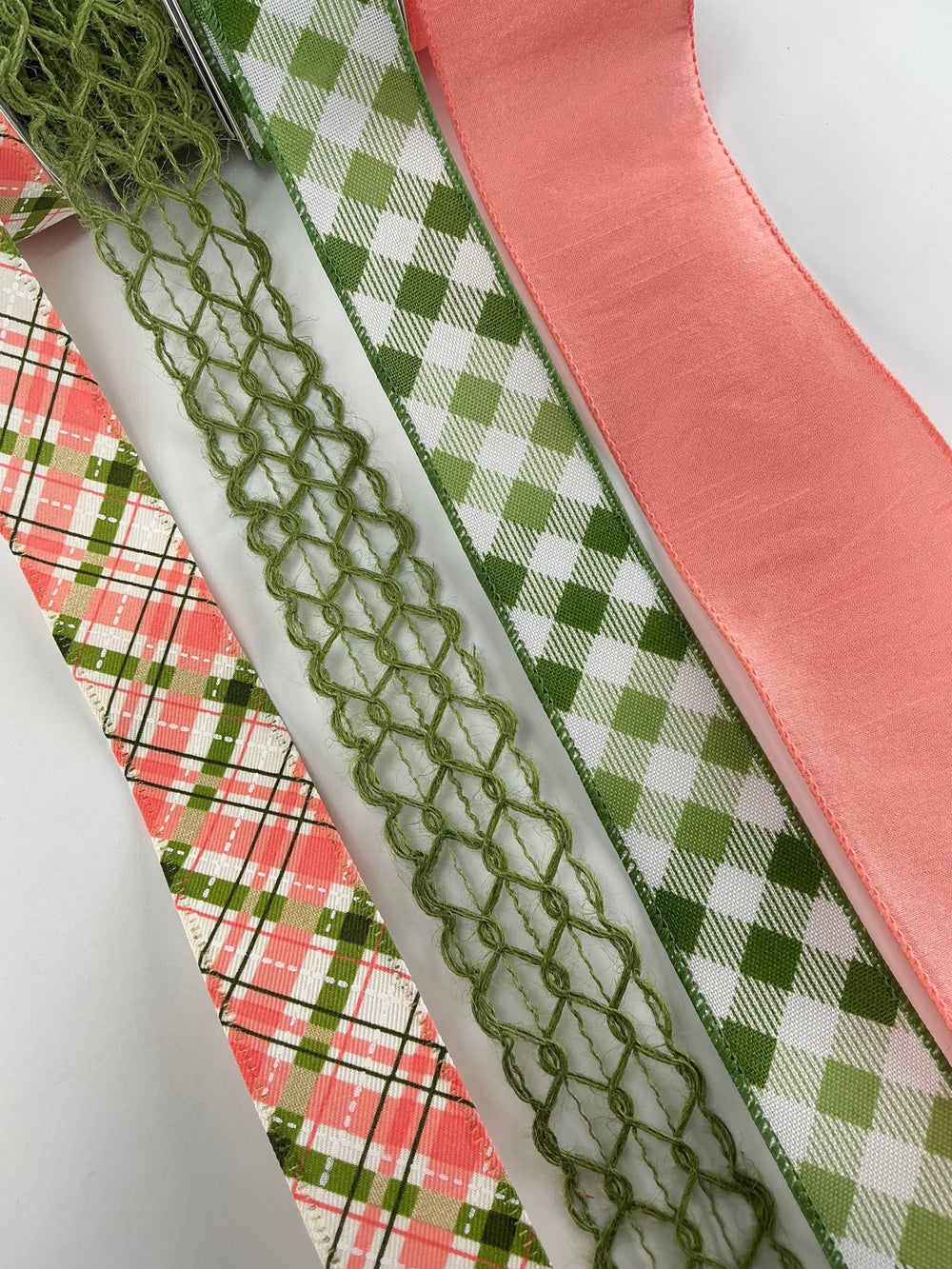 Moss Green and Coral Bow Bundle x 4 wired ribbons - Greenery MarketWired ribbonCoralgreenX4