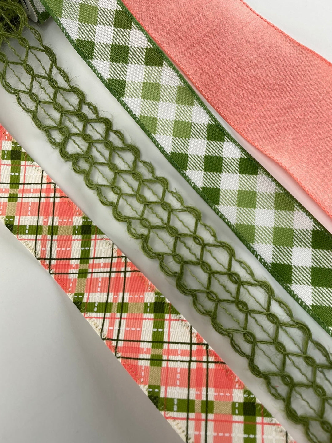 Moss Green and Coral Bow Bundle x 4 wired ribbons - Greenery MarketWired ribbonCoralgreenX4