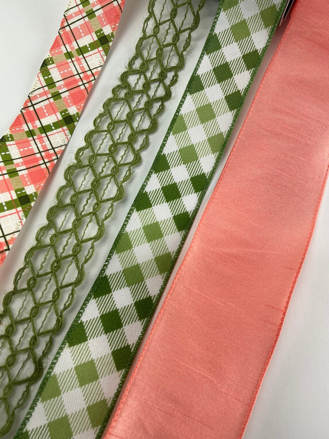 Moss Green and Coral Bow Bundle x 4 wired ribbons - Greenery MarketWired ribbonCoralgreenX4