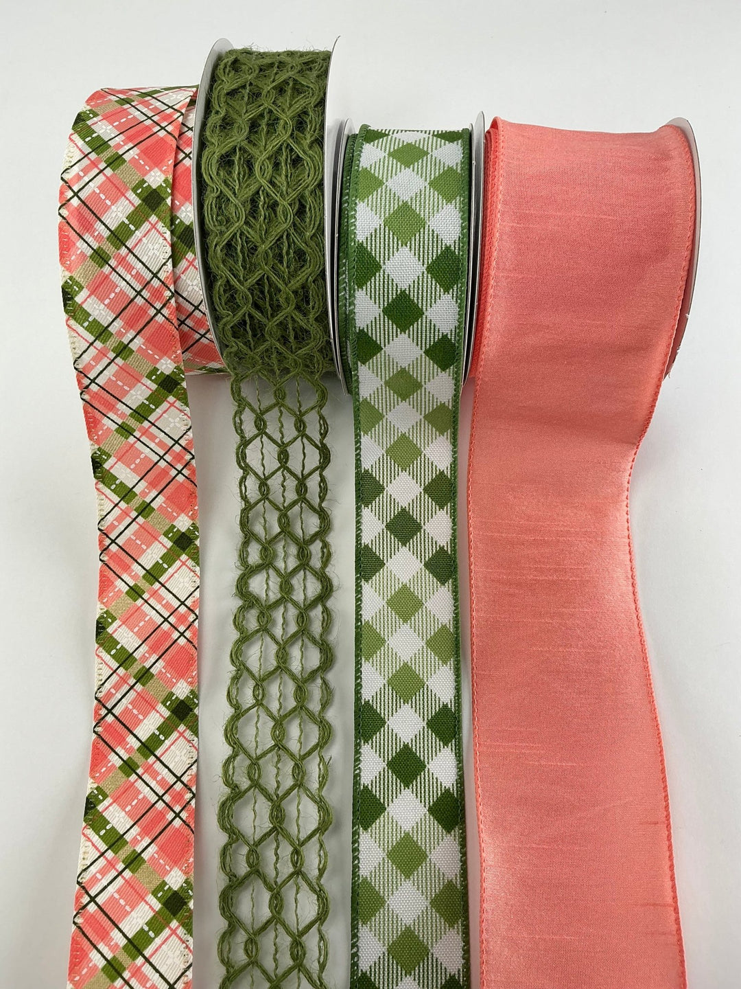 Moss Green and Coral Bow Bundle x 4 wired ribbons - Greenery MarketWired ribbonCoralgreenX4