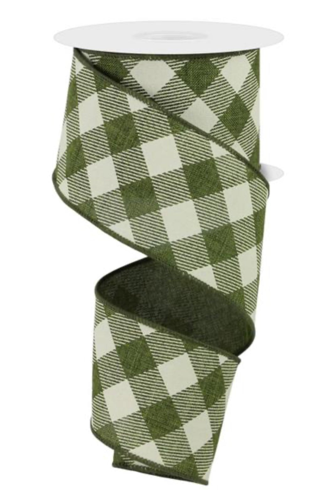 Moss green and cream plaid 2.5” wired ribbon - Greenery MarketWired ribbonRGA127452