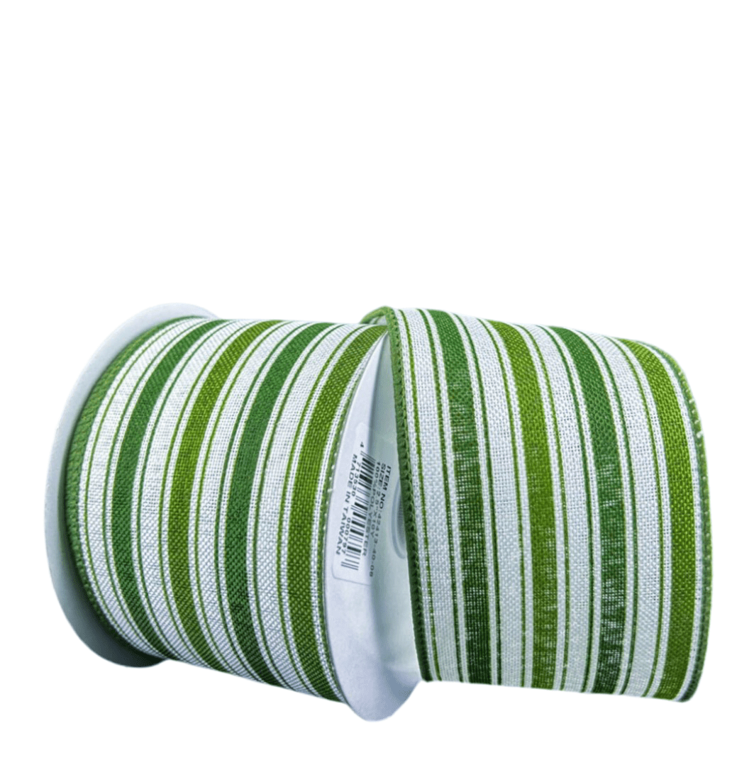 Moss green stripe wired ribbon 2.5” - Greenery Marketwired ribbon42413 - 40 - 08