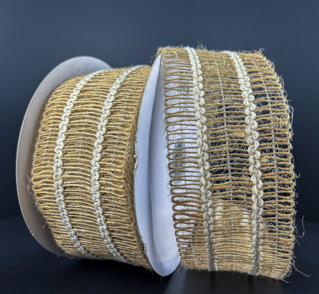 Natural boho open weave wired ribbon, 2.5" - Greenery MarketWired ribbon47473 - 40 - 15