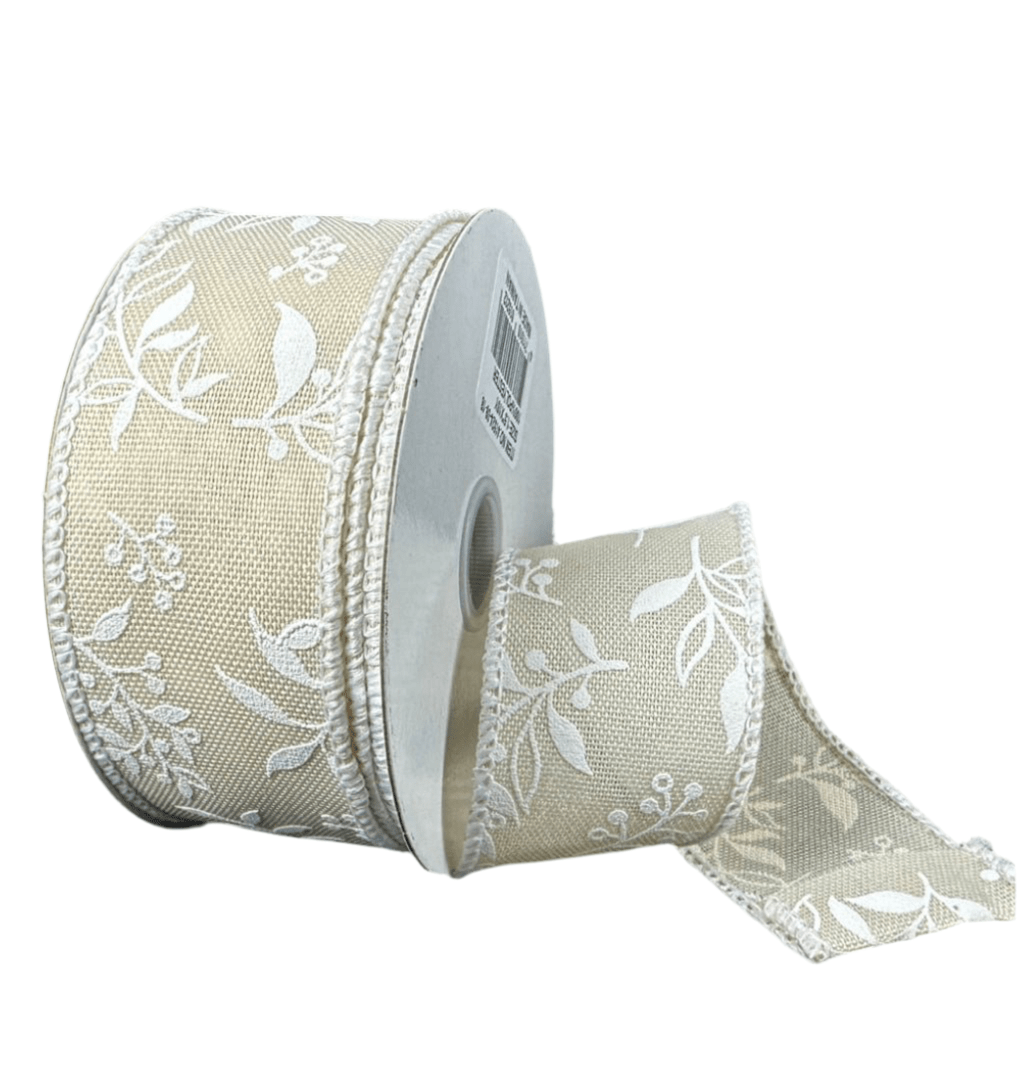 Natural ivory Foliage Wired Ribbon, 1.5” - Greenery Marketwired ribbon41524 - 09 - 18