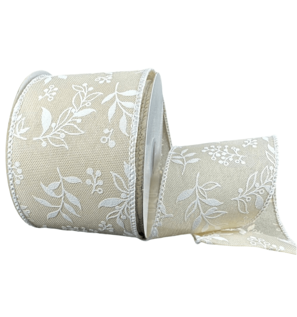 Natural Ivory Foliage Wired Ribbon, 2.5” - Greenery Marketwired ribbon41524 - 40 - 18