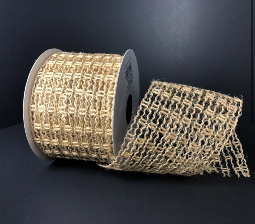 Natural jute expandable wired ribbon, 2.5" - Greenery MarketWired ribbonQ640340 - 15