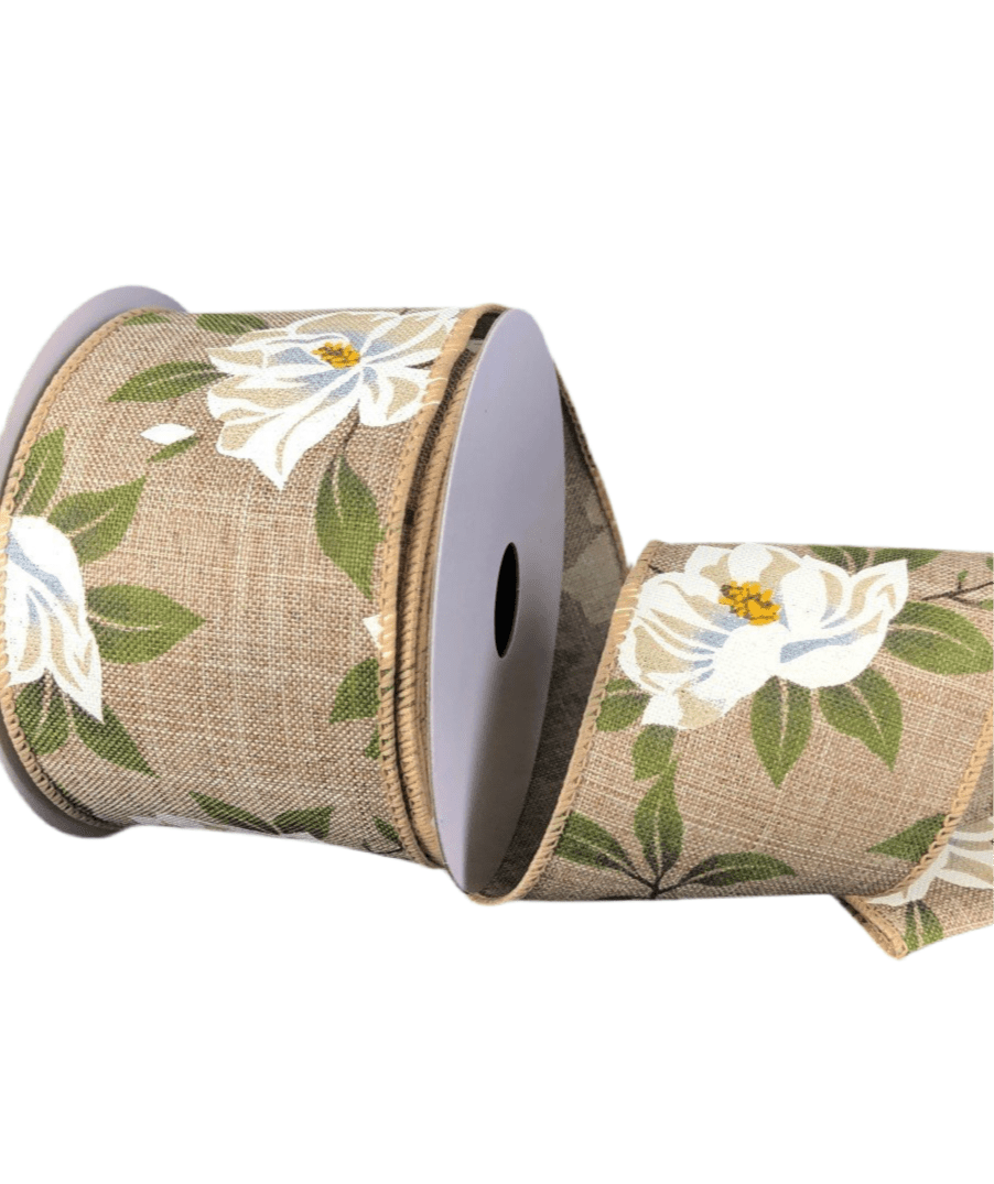 Natural magnolia wired ribbon, 2.5” - Greenery MarketWired ribbonX835740 - 15
