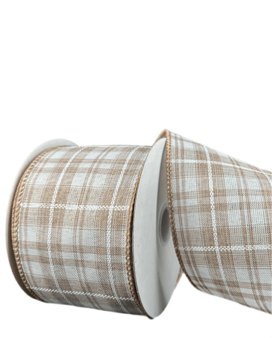 Natural Plaid Wired Ribbon, 2.5” - Greenery Marketwired ribbon42434 - 40 - 01