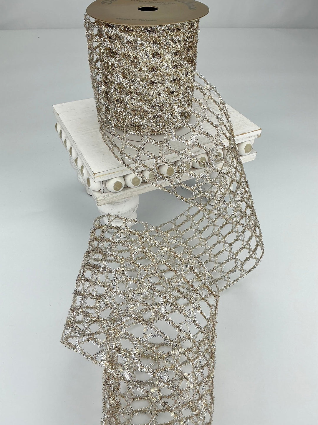 Open weave, platinum, mesh wired ribbon 4” - Greenery MarketRibbons & Trim263260