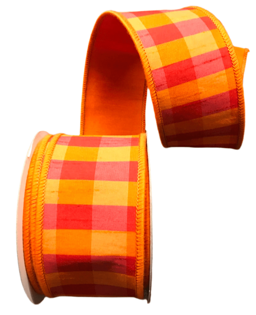 Orange And Red Aspen Check Ribbon - Greenery Market249644