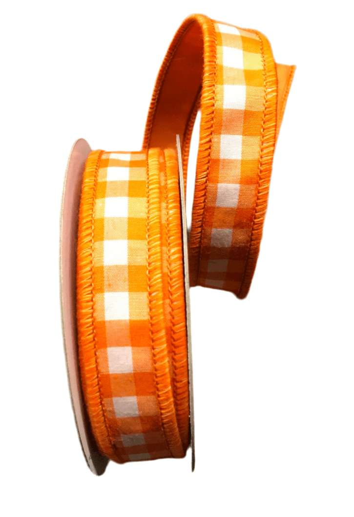 Orange And White Check Taffeta Ribbon 1.5” - Greenery Market249735