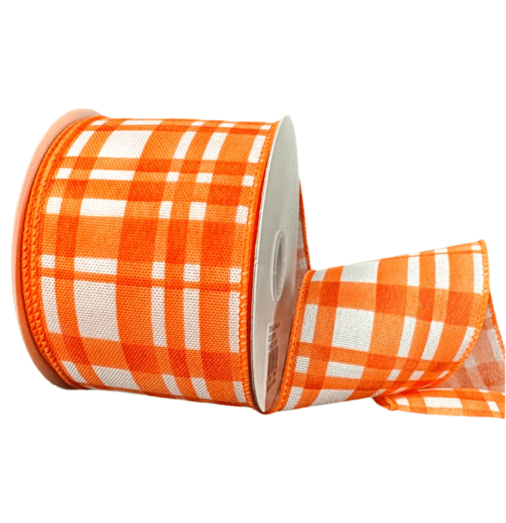 Orange Plaid Wired Ribbon, 2.5” - Greenery Marketwired ribbon41546 - 40 - 19
