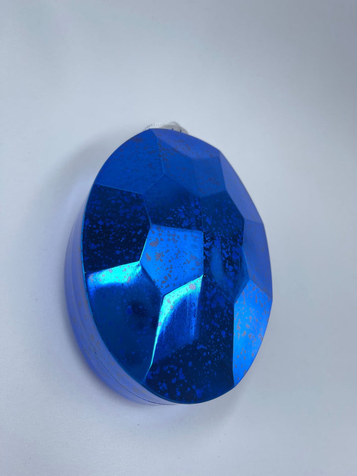Oval Gems ornament - antique mercury look - blue - Greenery MarketXJ551725