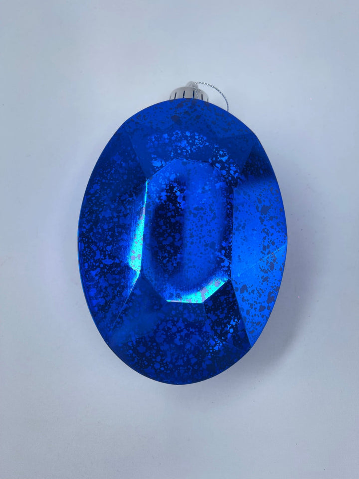 Oval Gems ornament - antique mercury look - blue - Greenery MarketXJ551725