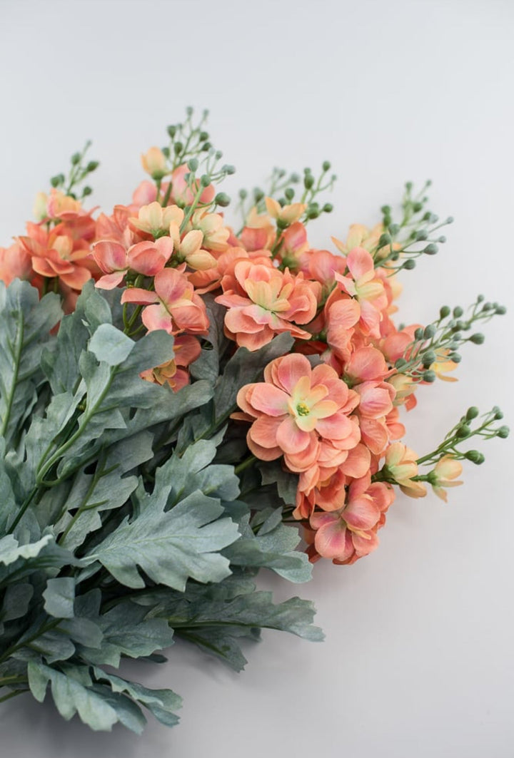Peach coral delphiniums artificial flower bush - Greenery MarketArtificial Flora84296 - OR