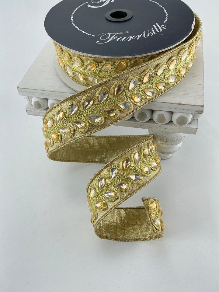 Pear jewel gemstones 1” farrisilk wired ribbon - Greenery MarketRibbons & TrimRG712 - 50