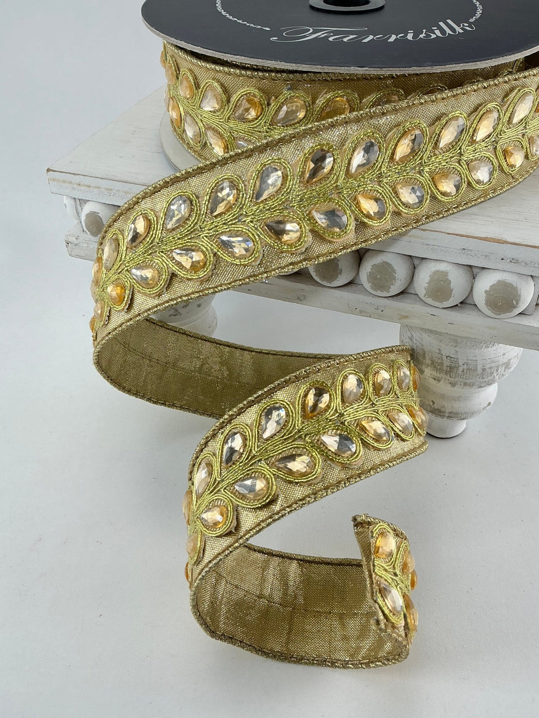 Pear jewel gemstones 1” farrisilk wired ribbon - Greenery MarketRibbons & TrimRG712 - 50