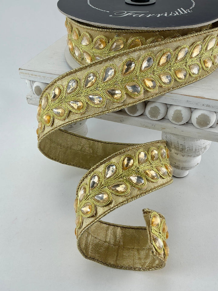 Pear jewel gemstones 1” farrisilk wired ribbon - Greenery MarketRibbons & TrimRG712 - 50