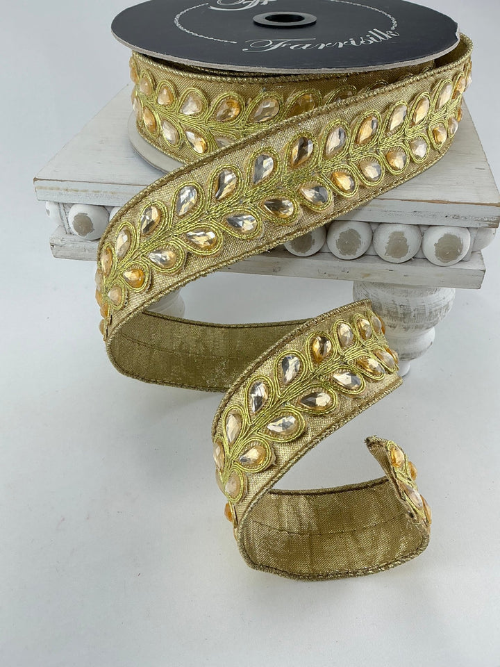 Pear jewel gemstones 1” farrisilk wired ribbon - Greenery MarketRibbons & TrimRG712 - 50