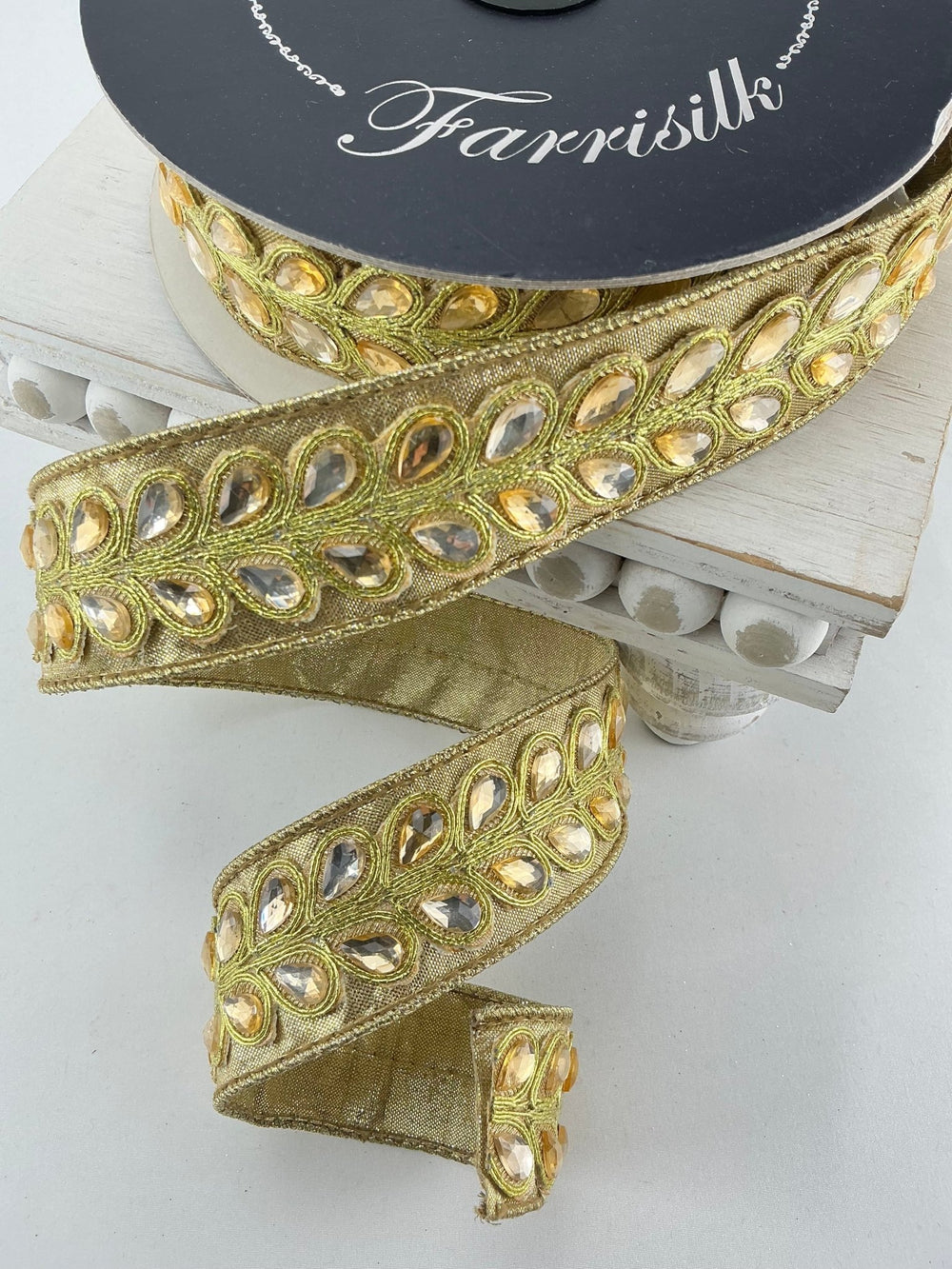 Pear jewel gemstones 1” farrisilk wired ribbon - Greenery MarketRibbons & TrimRG712 - 50