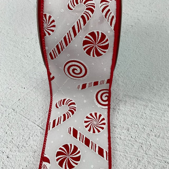 Peppermint candy cane ribbon 2.5” - Greenery MarketWired ribbonRgb118927