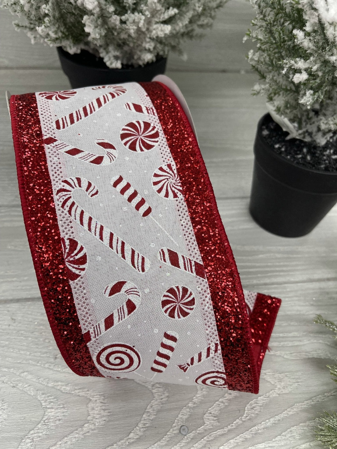 peppermint ribbon with glittered edge 4” - Greenery MarketWired ribbonmtx67776