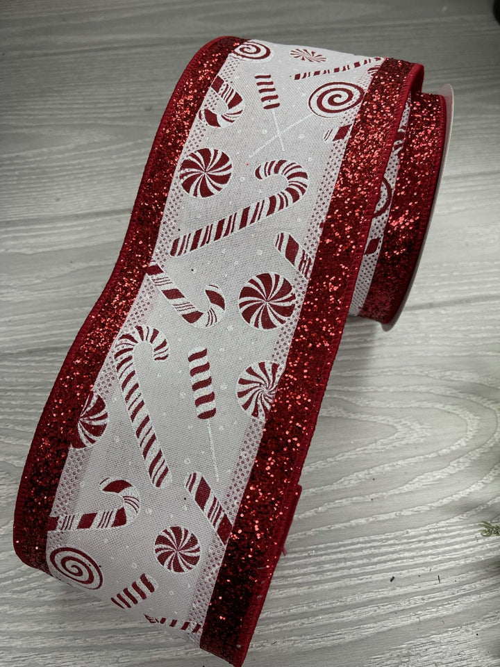peppermint ribbon with glittered edge 4” - Greenery MarketWired ribbonmtx67776
