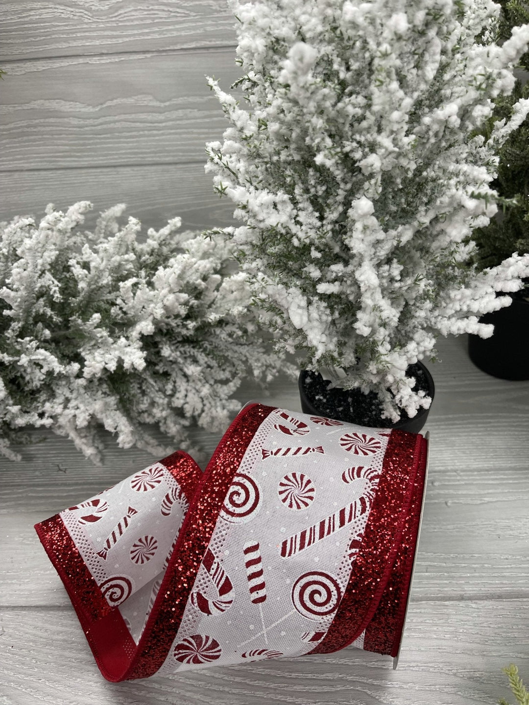 peppermint ribbon with glittered edge 4” - Greenery MarketWired ribbonmtx67776