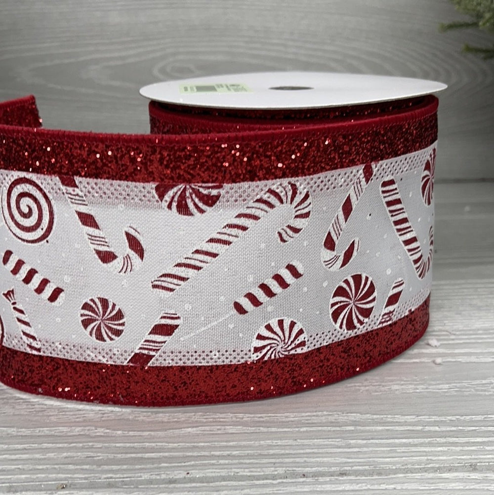 peppermint ribbon with glittered edge 4” - Greenery MarketWired ribbonmtx67776