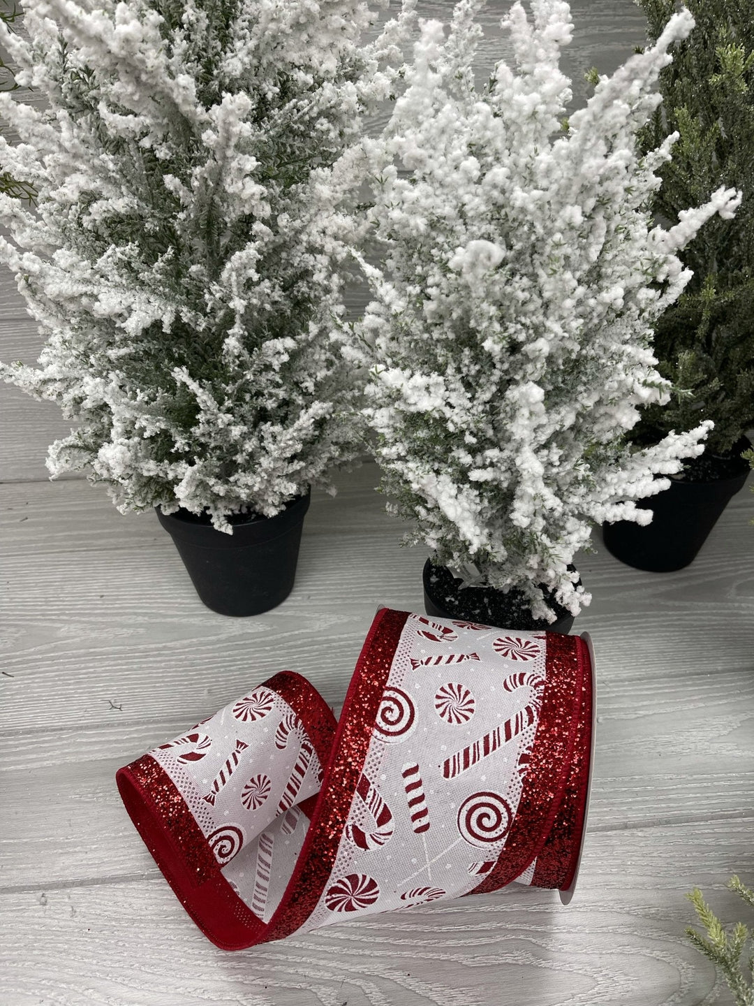 peppermint ribbon with glittered edge 4” - Greenery MarketWired ribbonmtx67776
