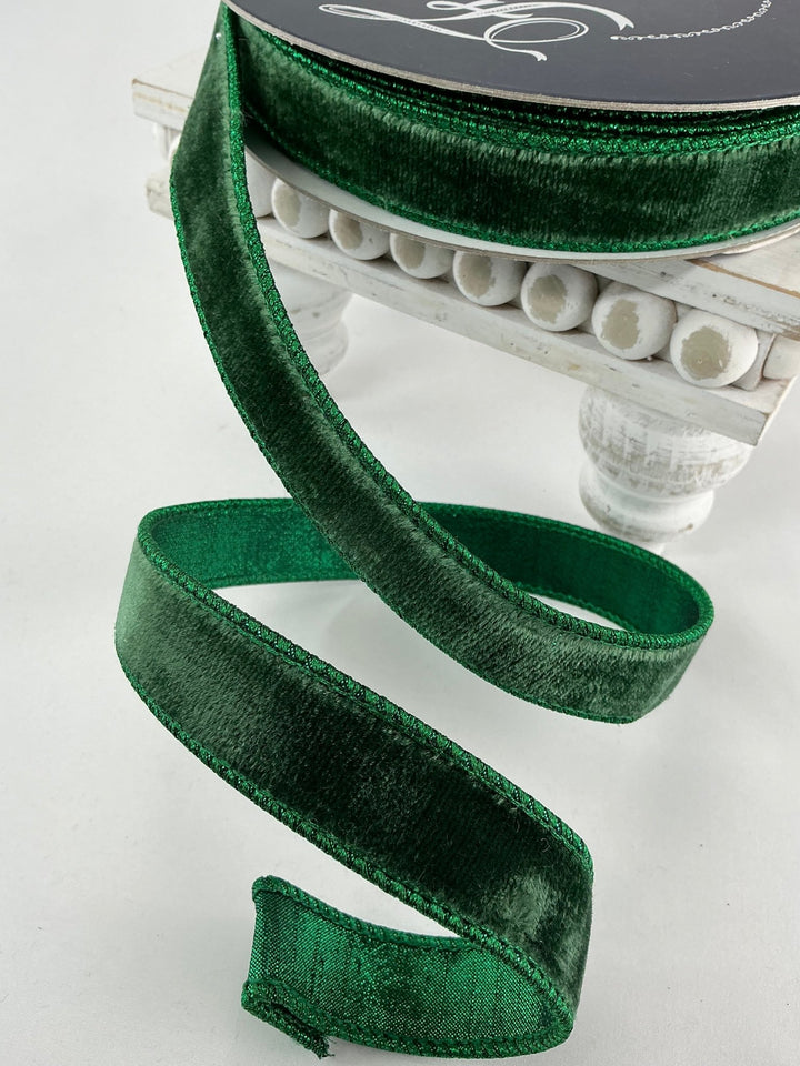 Pine green plush velvet luster 1” farrisilk wired ribbon - Greenery MarketRibbons & TrimRV001 - 38