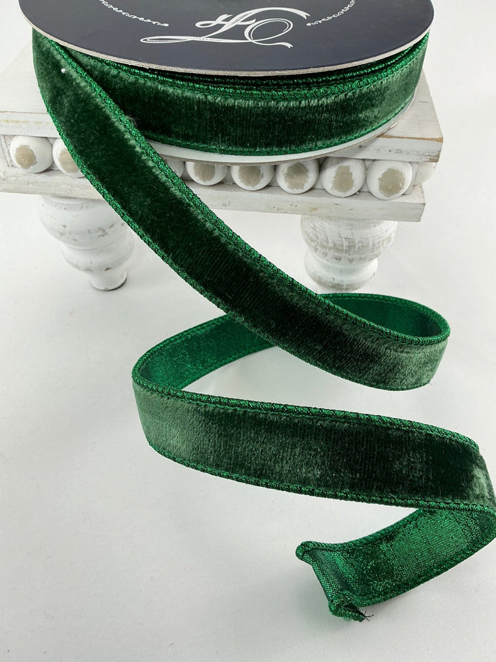 Pine green plush velvet luster 1” farrisilk wired ribbon - Greenery MarketRibbons & TrimRV001 - 38