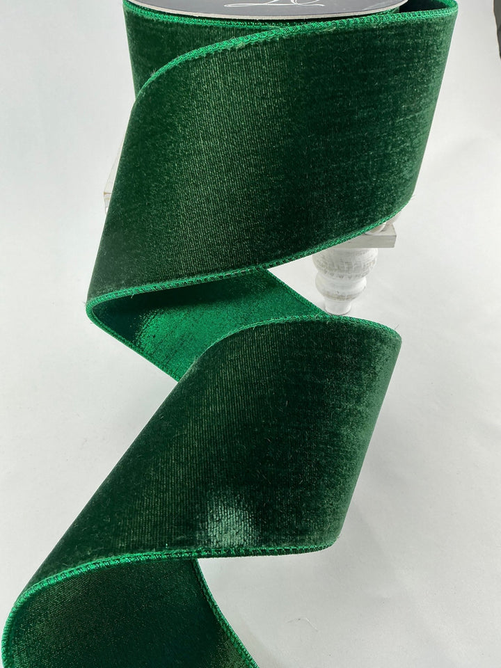 Pine green plush velvet luster 4” farrisilk wired ribbon - Greenery MarketRibbons & TrimRV003 - 38
