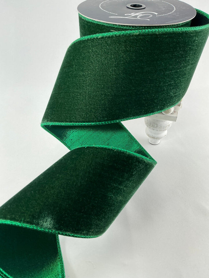 Pine green plush velvet luster 4” farrisilk wired ribbon - Greenery MarketRibbons & TrimRV003 - 38