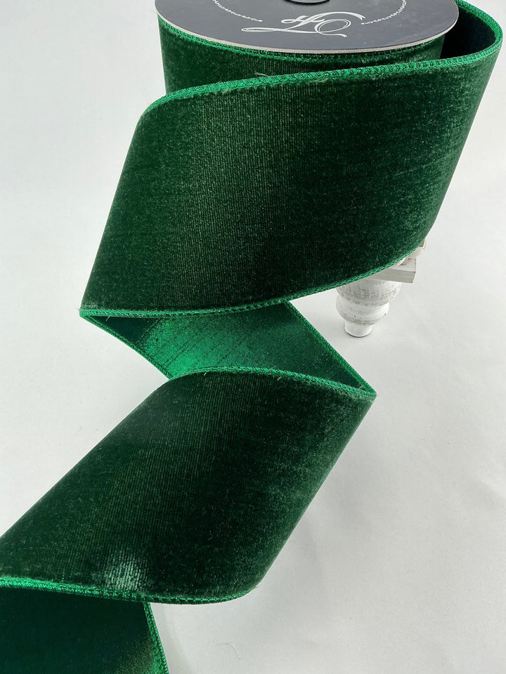 Pine green plush velvet luster 4” farrisilk wired ribbon - Greenery MarketRibbons & TrimRV003 - 38