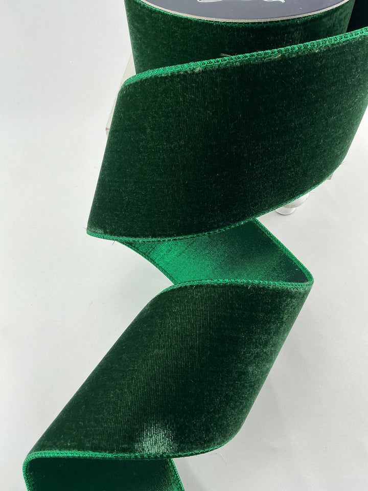 Pine green plush velvet luster 4” farrisilk wired ribbon - Greenery MarketRibbons & TrimRV003 - 38