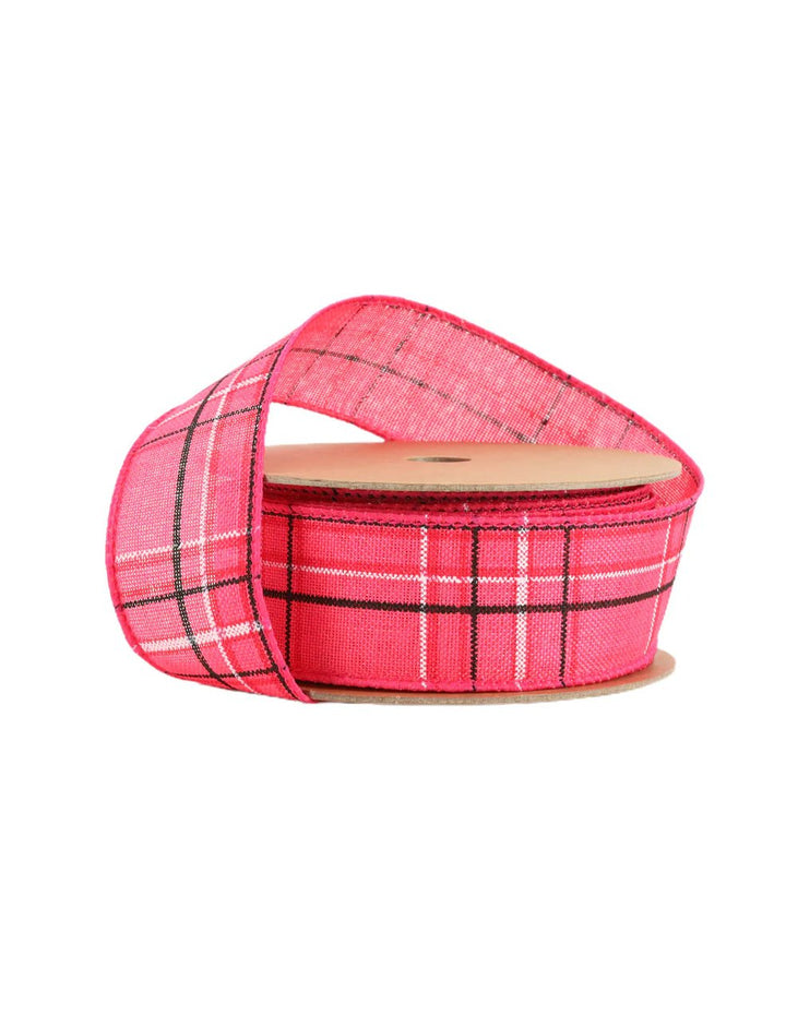 Pink and black plaid wired ribbon 1.5” - Greenery Marketwired ribbon9324W - 156 - 38E