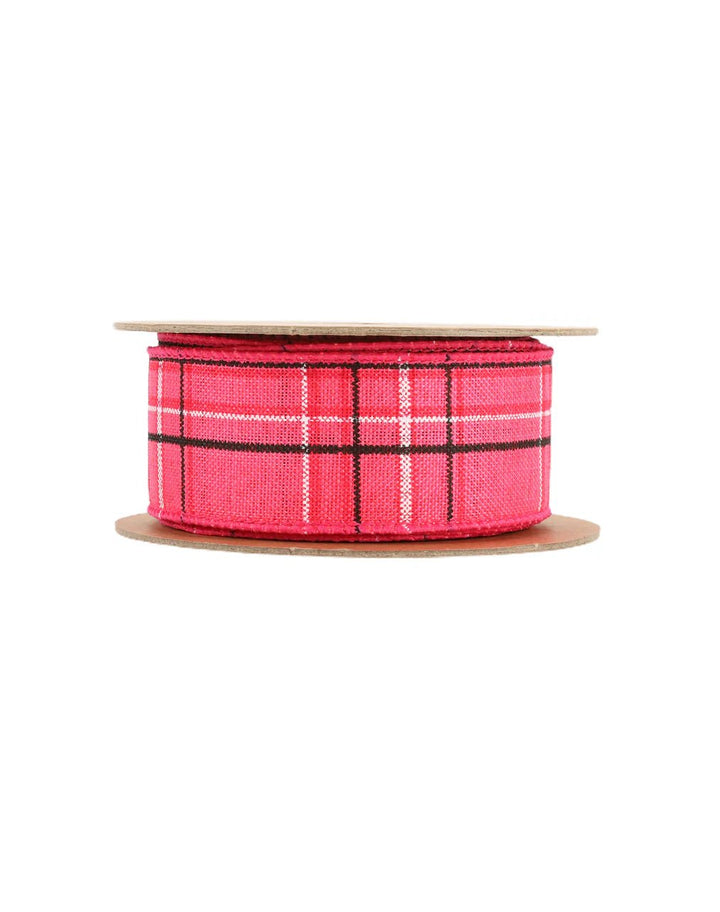 Pink and black plaid wired ribbon 1.5” - Greenery Marketwired ribbon9324W - 156 - 38E