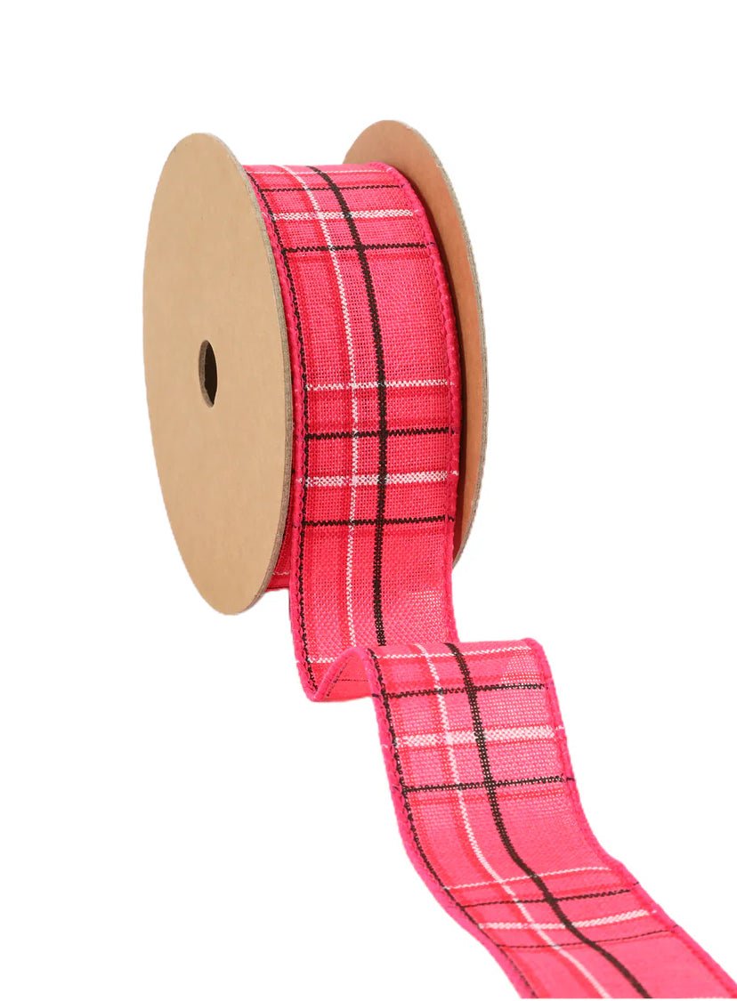 Pink and black plaid wired ribbon 1.5” - Greenery Marketwired ribbon9324W - 156 - 38E