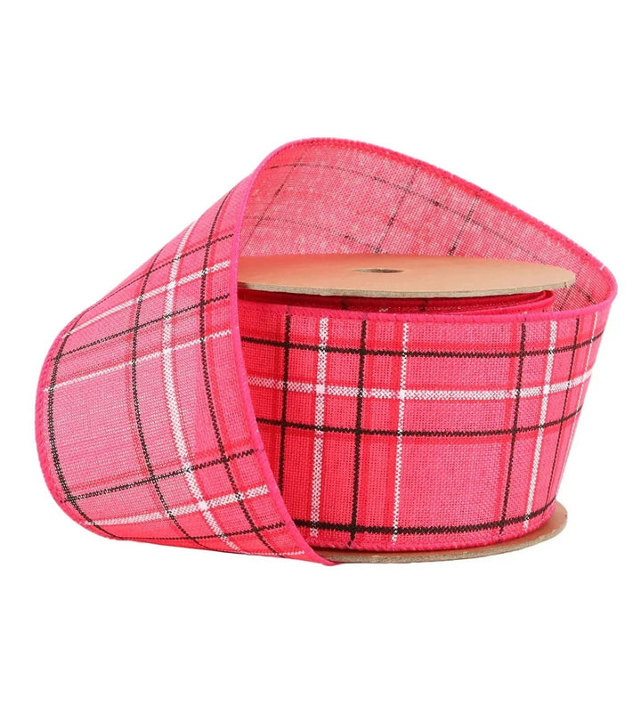 Pink and black plaid wired ribbon 2.5” - Greenery Marketwired ribbon9324W - 156 - 63E