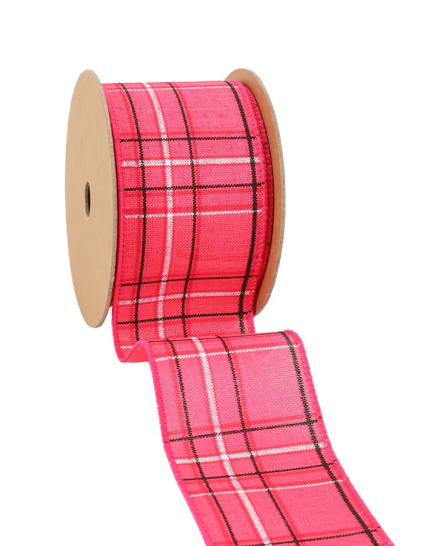Pink and black plaid wired ribbon 2.5” - Greenery Marketwired ribbon9324W - 156 - 63E